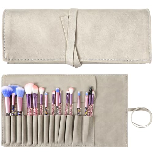 Lnngub Makeup Brush Organizer Roll-Up PU Leather 14 Slot Travel Makeup Brush Case for Women - Image 1