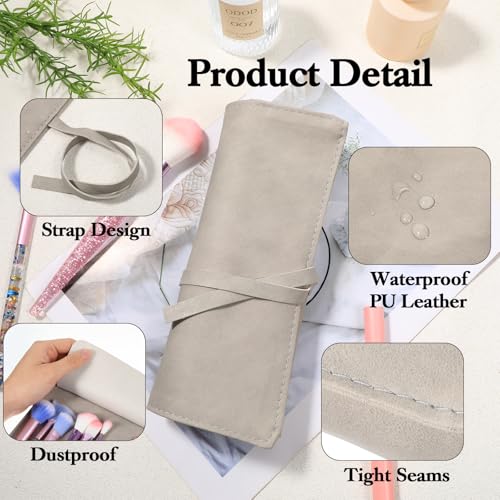 Lnngub Makeup Brush Organizer Roll-Up PU Leather 14 Slot Travel Makeup Brush Case for Women - Image 2