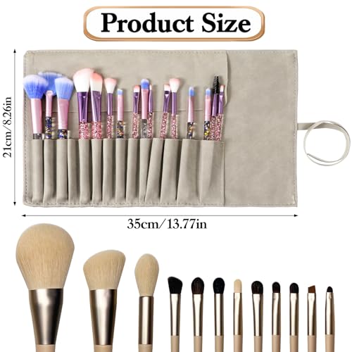 Lnngub Makeup Brush Organizer Roll-Up PU Leather 14 Slot Travel Makeup Brush Case for Women - Image 3