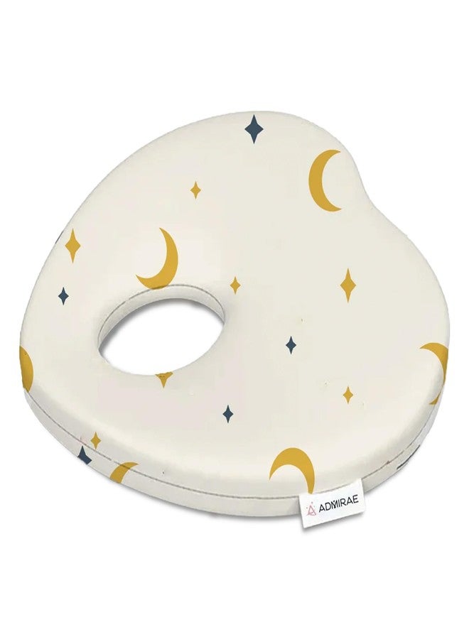 ADMIRAE Premium Heart Shaped Head Memory Foam Pillow, Head Corrector Pillow, 100% Cotton Cover | Perfect for Little Kids Boys and Girls | 23 x 23 x 4cm - Moon and Star Print - Image 1