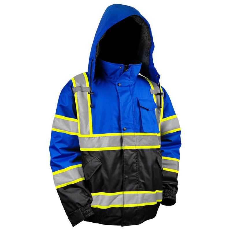TOKISHI High Visibility Hoodie For Men Reflective Safety Jacket Zipper Men'S/Women'S Construction Work Safety Insulated Parka (US, Alpha, Large, Regular, Regular, Black Blue) - Image 1