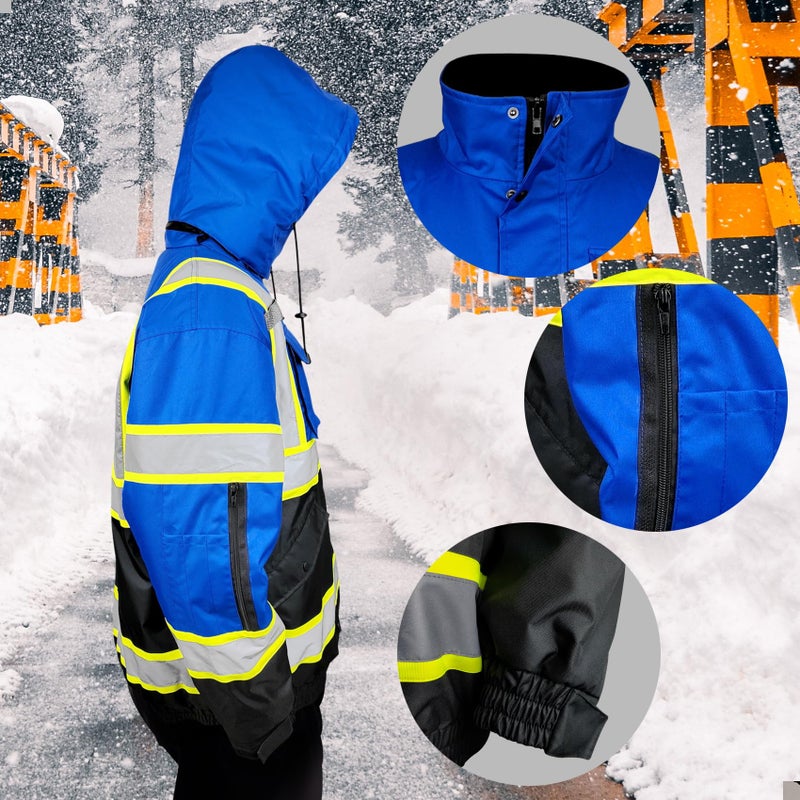 TOKISHI High Visibility Hoodie For Men Reflective Safety Jacket Zipper Men'S/Women'S Construction Work Safety Insulated Parka (US, Alpha, Large, Regular, Regular, Black Blue) - Image 3