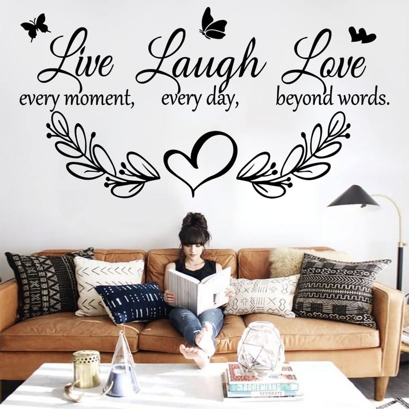 Datesno Family Inspirational Quotes Vinyl Wall Decal Quote Live Every Moment Laugh Every Day Love Beyond Words Wall Sticker Motivational Wall Stickers for Bedroom Living Room Window Decor Home Decor - Image 3