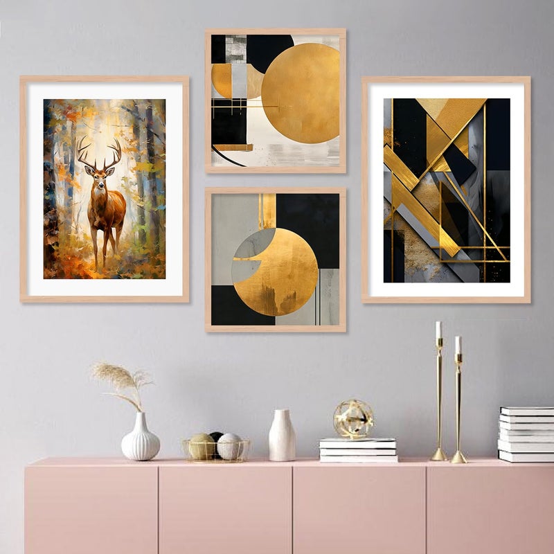 ARTELLY Modern Art Framed Wall Paintings For WallHome Decoration Living Room Bedroom Frames For Office Hotel Cafe Wall Art Dining Area Decor Big Size Decorative Artwork Set of 4 Art Deco 2