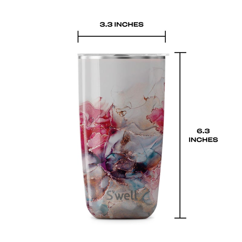 S'well Stainless Steel Tumbler with Slide-Open Lid, 18oz, Rose Marble, Triple Layered Vacuum Insulated Containers Keeps Drinks Cold for 12 Hours and Hot for 4, BPA Free