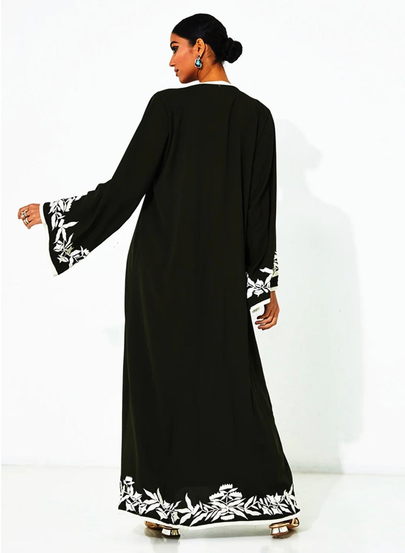 Rosette Abaya Black Nada Abaya With Embroidery Design wide sleeves - Image 3
