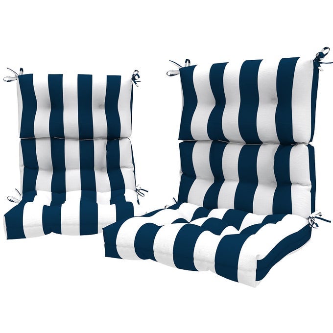 2 PACK OUTDOOR HIGH BACK CUSHIONS PATIO TUFTED SEAT AND BACK CHAIR CUSHIONS WITH TIES REPLACEMENT CHAIR PAD FOR OUTDOOR FURNITURE DECORATION 44 L X 22 W SET OF 2 CABANA NAVY