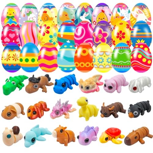 Cherislpy 18 Pcs Easter Eggs with 3D Print Animal Prefilled Easter Eggs with Toys Inside Easter Egg Fillers for Kids Boys Girls Easter Basket Stuffers Party Favors Easter Egg Fillers - Image 1
