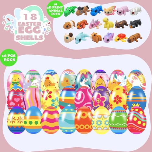 Cherislpy 18 Pcs Easter Eggs with 3D Print Animal Prefilled Easter Eggs with Toys Inside Easter Egg Fillers for Kids Boys Girls Easter Basket Stuffers Party Favors Easter Egg Fillers - Image 5