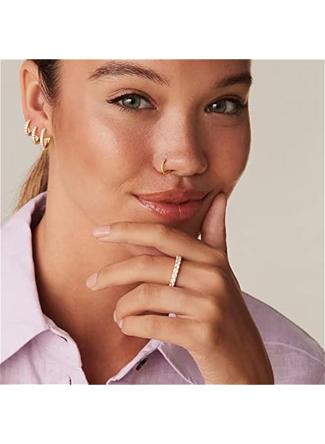 بافوا بافوي خاتم خلود مطلي بالذهب عيار 14 قيراط مرصع بالزركونيا المكعب قابل للتكديس - خاتم زفاف ذهبي 3.0 ملم للنساء - مجوهرات الوعد المزيفة - Image 2