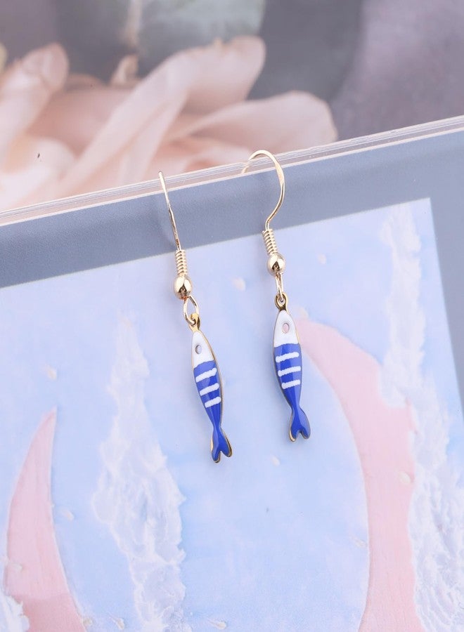 Gzrlyf Sardines Earring Dangle Sardine Can Tinned Fish Themed Gift Sardines Fish Lover Jewelry Fisherman Gift (Blue white fish earring) - Image 4