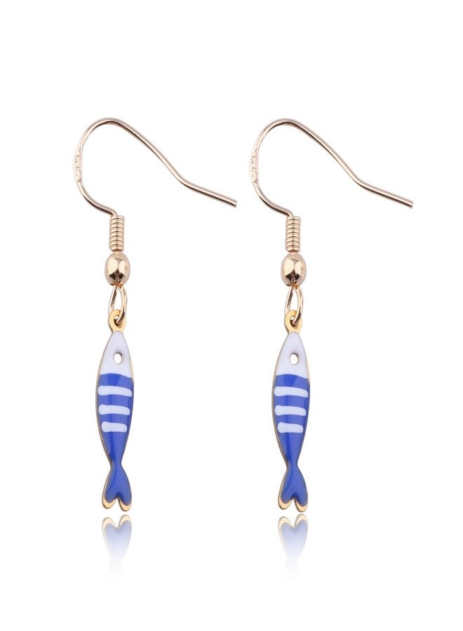 Gzrlyf Sardines Earring Dangle Sardine Can Tinned Fish Themed Gift Sardines Fish Lover Jewelry Fisherman Gift (Blue white fish earring) - Image 1