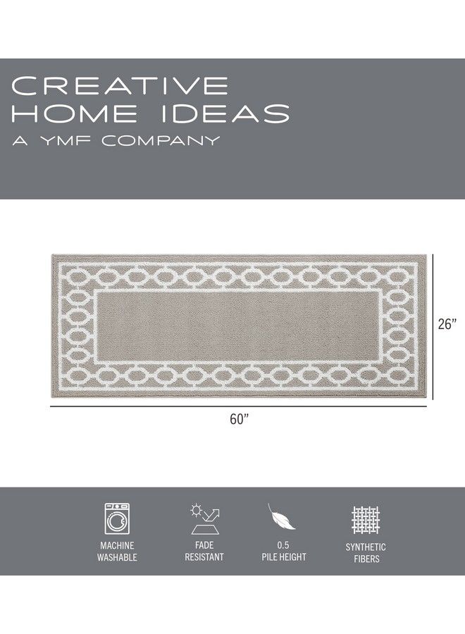 Creative Home Ideas سجادة عداء كريستين بتصميم شبكة حديثة للديكور المنزلي سجادة قابلة للغسل سجادة تزيينية للمداخل والممرات مقاس 26" × 60" رمادي فاتح وأبيض - Image 5