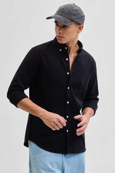 سنيتش Black Solid Twill Shirt