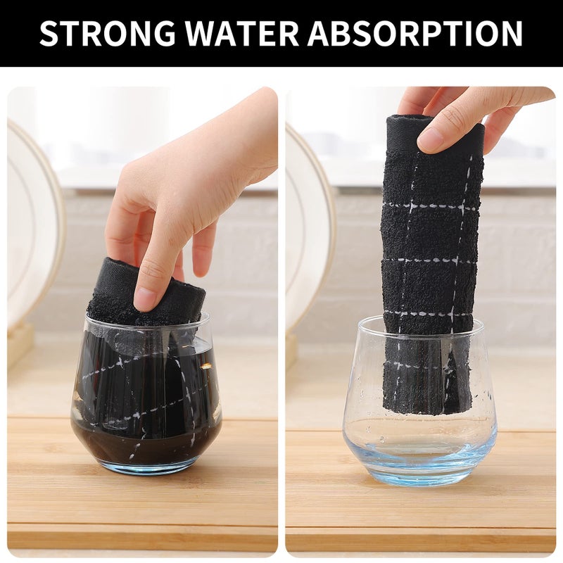 Homaxy 100% Cotton Terry Kitchen Towels(Black, 13 x 28 inches), Checkered Designed, Soft and Super Absorbent Dish Towels, 2 Pack - Image 3