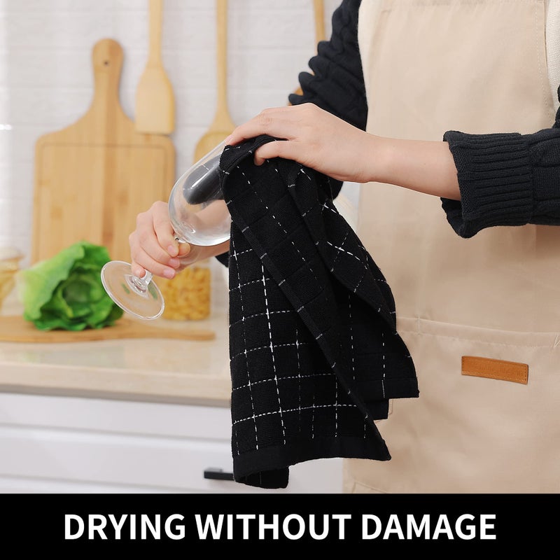 Homaxy 100% Cotton Terry Kitchen Towels(Black, 13 x 28 inches), Checkered Designed, Soft and Super Absorbent Dish Towels, 2 Pack - Image 4