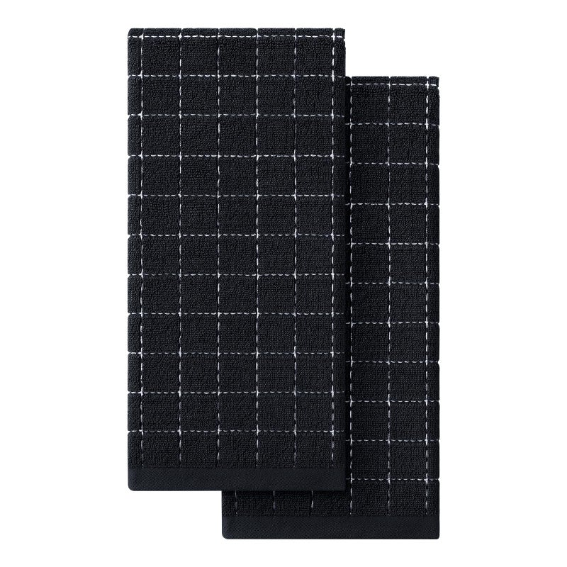 Homaxy 100% Cotton Terry Kitchen Towels(Black, 13 x 28 inches), Checkered Designed, Soft and Super Absorbent Dish Towels, 2 Pack - Image 1