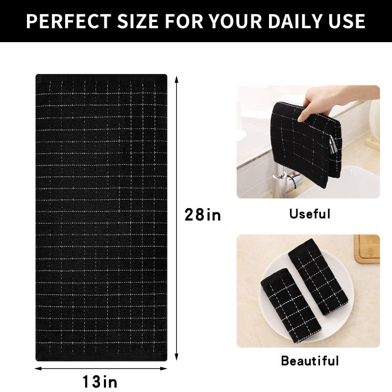 Homaxy 100% Cotton Terry Kitchen Towels(Black, 13 x 28 inches), Checkered Designed, Soft and Super Absorbent Dish Towels, 2 Pack - Image 5