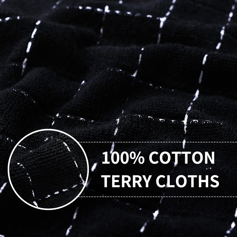 Homaxy 100% Cotton Terry Kitchen Towels(Black, 13 x 28 inches), Checkered Designed, Soft and Super Absorbent Dish Towels, 2 Pack - Image 2