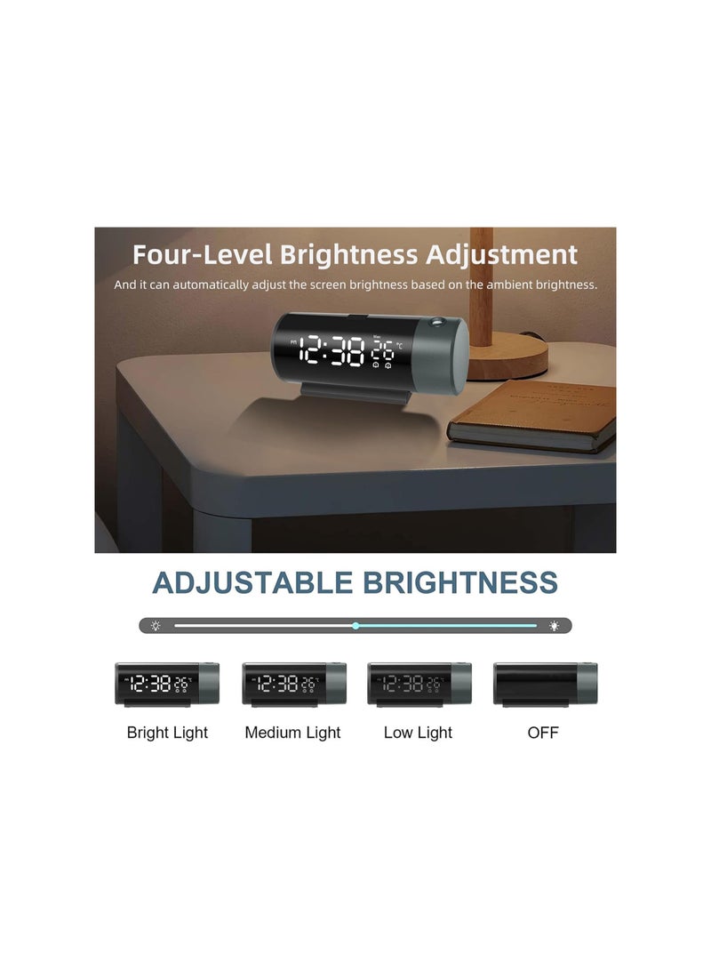 SYOSI Projection Alarm Clock for Bedrooms, Digital Clock with 3-Level Dimmer, Alarm Clock with 180° Rotatable Projector, Automatic Dimming, Clear LED Display, 12/24H, USB Charger, Snooze, Clock for Bedroom - Image 3