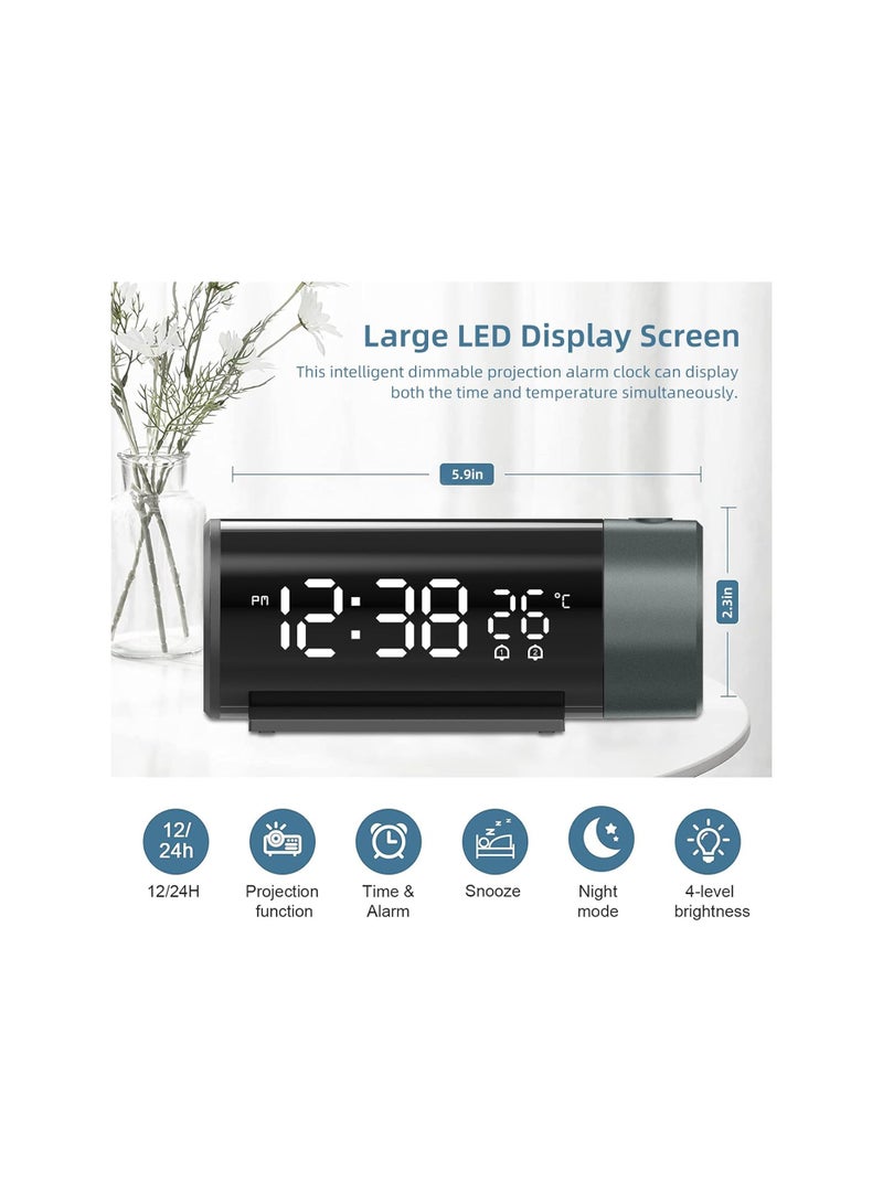 SYOSI Projection Alarm Clock for Bedrooms, Digital Clock with 3-Level Dimmer, Alarm Clock with 180° Rotatable Projector, Automatic Dimming, Clear LED Display, 12/24H, USB Charger, Snooze, Clock for Bedroom - Image 4