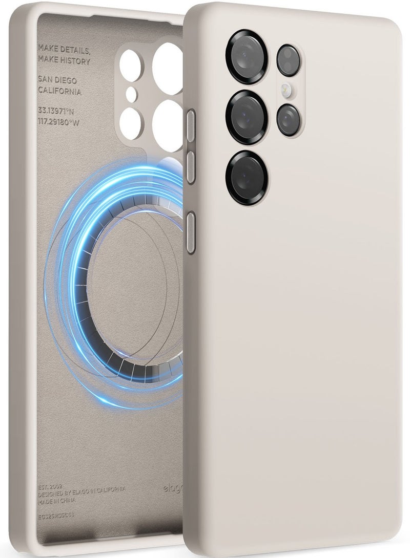 Elago Magnetic Liquid Silicone for Samsung Galaxy S25 Ultra Case Cover Compatible with MagSafe Shockproof - Stone - Image 1