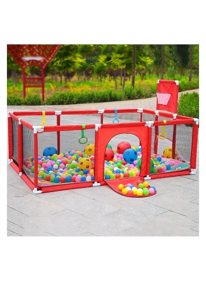 Pikkaboo Happy Game Fence Baby Playpen with Basketball Hoop & 30 Free ballsRed - Image 3
