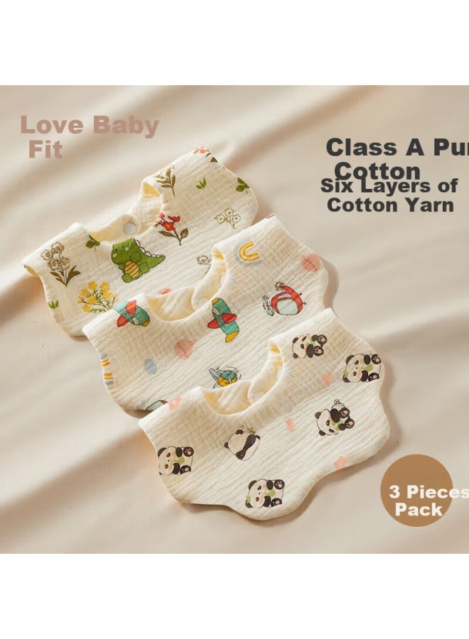 Lovebox Aibao Baby Bibs Pure Cotton Gauze Mouth Towel 6 Layers Newborn Bib 360° Petal Children's Meal Bib 3-pack S810 - Image 1