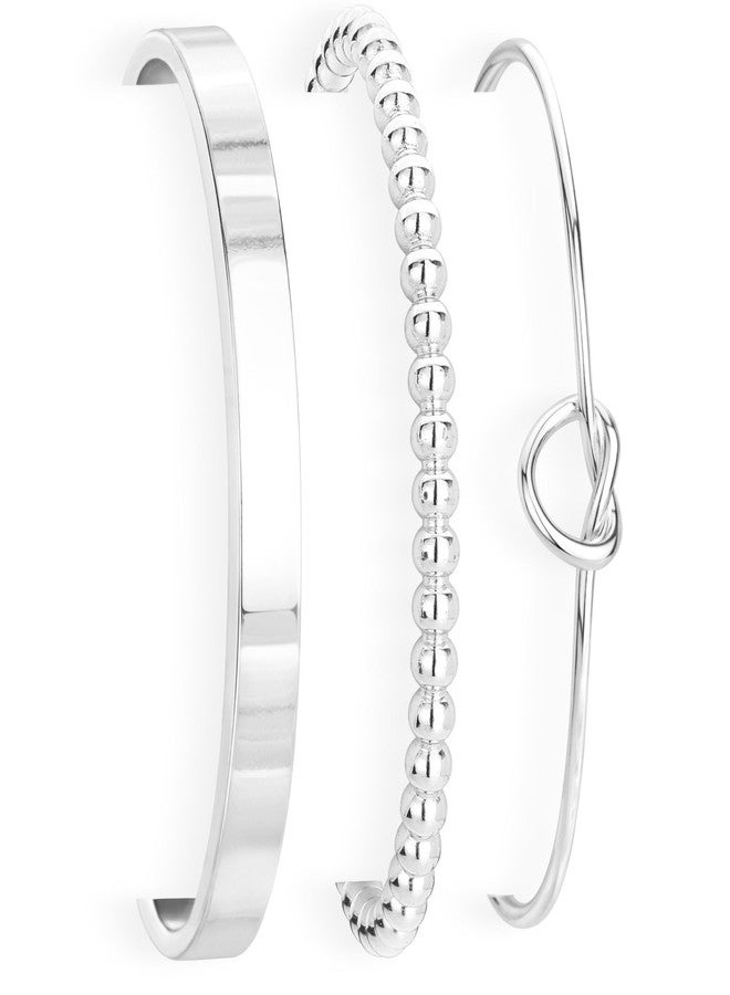 Poxtex أساور بوكستكس الفضية للنساء، قابلة للتكديس، مطلية بالفضة أو الذهب، طقم أساور عريضة، مجوهرات فضية عصرية للنساء، قابلة للتعديل، مصنوعة من النحاس، بدون أحجار كريمة - Image 1