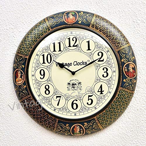 Vintage Clock Wooden Hand-Painted Maharaja Analog Clock / 1 Year Warranty/Non-Ticking (Silent Clock) / 18X18 Inches (45 Cm'S) - Image 3