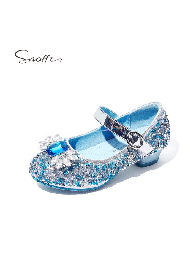 Snoffy Kids Crystal Shoes Spring Girls Low Heel Crystal Princess Shoes Fashion Performance Shoes Elsa Blue Size 32 - Image 2
