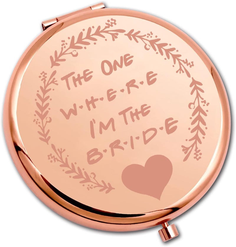 PLITI Bride to Be Compact Mirror Bride Wedding Gift Bridal Shower Gift The One Where I'm The Bride Pocket Mirror for Women (one The Bride CMrg)