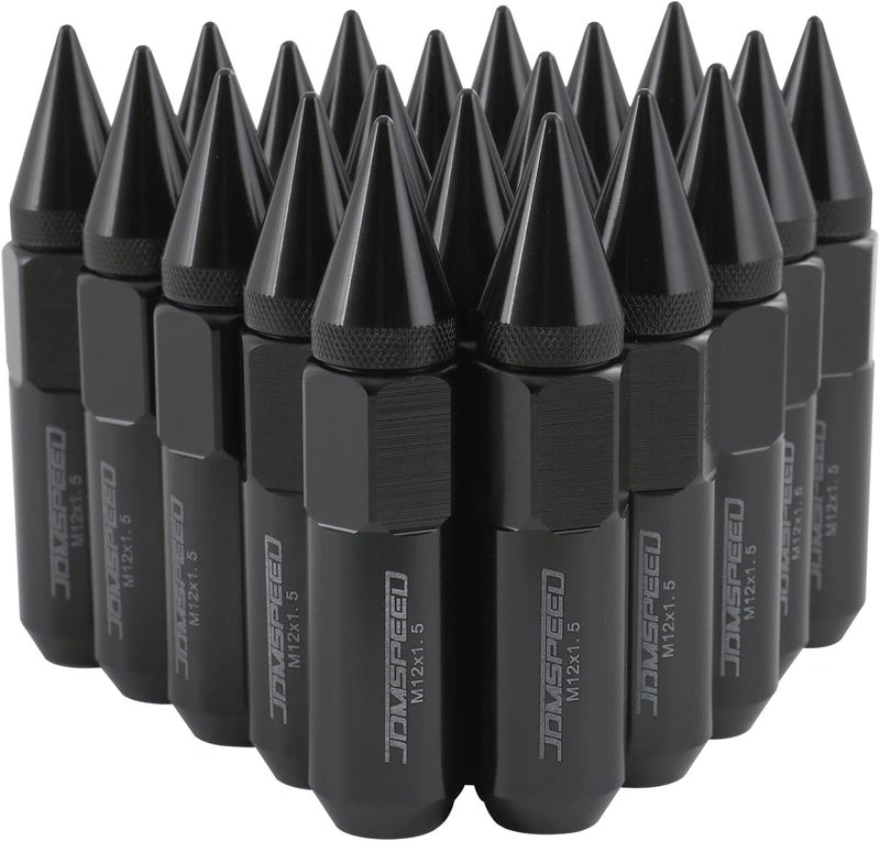 JDMSPEED 20PCS M12X1.5 Cap Spiked Extended Tuner 60mm Aluminum Lug Nuts - Black - Image 1