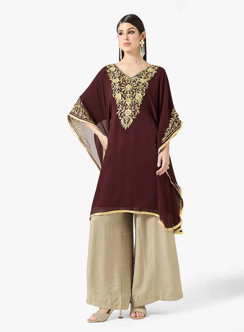Gold Embroidered Round Neckline Kaftan