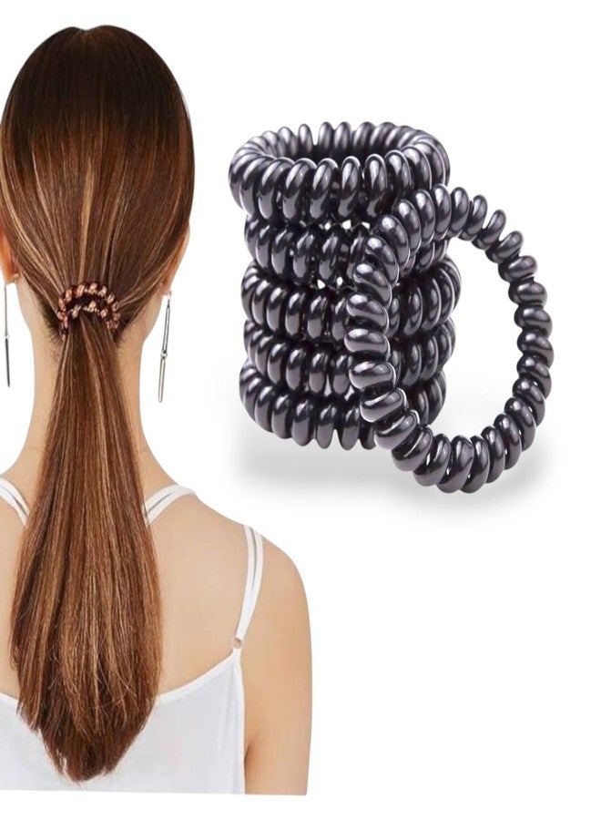 Elleva Spiral Rubber Band for Hair Black | Ponytail Hair Band Spiral | Telephone Wire Hair Band for Kids | Hair Styling Accessories for Women and Girls Combo set of 6 (Pack of 1) - Image 3