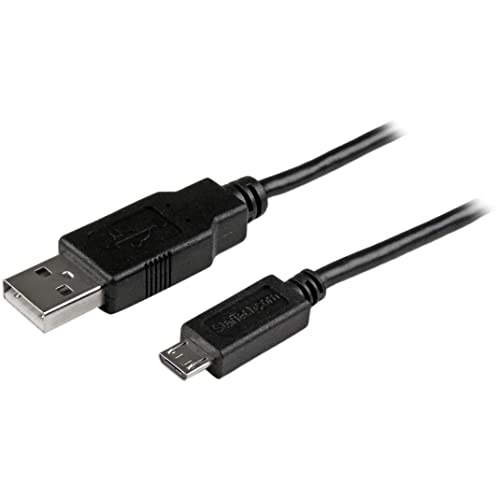 StarTech.com 3 ft Mobile Charge Sync USB to Slim Micro USB Cable - Phones & Tablets - A to Micro B M/M - Thin Micro USB Charging Cable (USBAUB3BK) - Image 1