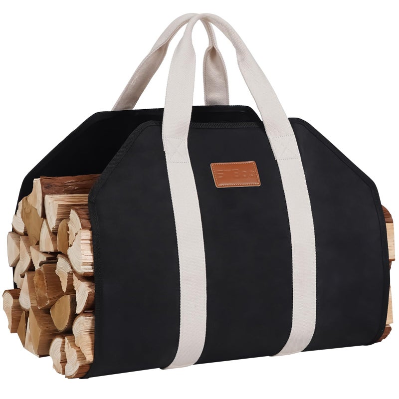 STBoo Waxed Canvas Firewood Log Carrier Heavy Duty Firepit Outdoor Camping BBQ Large Wood Carrier for Fire Wood  Fireplace 
