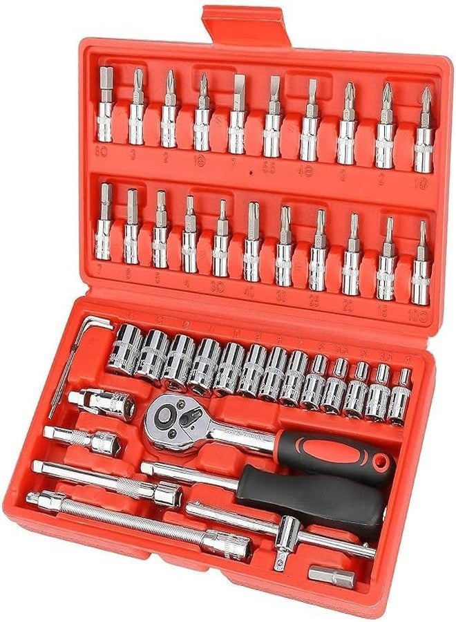 Keshmart 46 Piece 1/4" Socket Set Goti Pana with Ratchet Wrench For Car, Bike, Cycle Repairing, DIY Projects, Home & Automobile Vehicle Service - Image 1