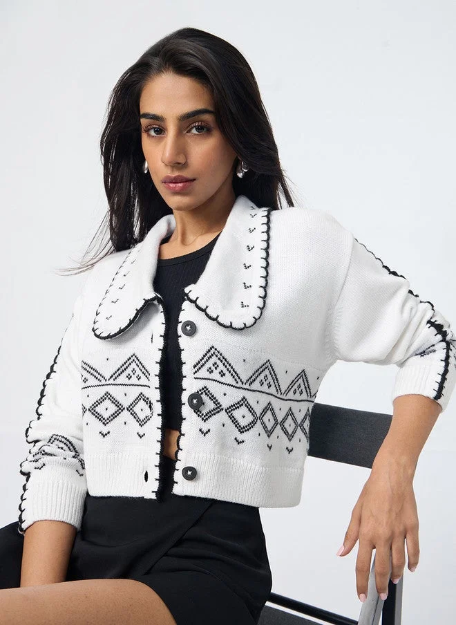 ذا سوليد ستور The Souled Store Women's Oversized Fit Textured White Cardigan