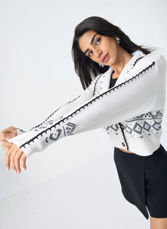 The Souled Store  The Souled Store Women's Oversized Fit Textured White Cardigan  | Best Price UAE