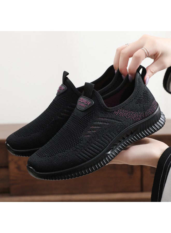 Angler Spring And Autumn Old Beijing Cloth Shoes Breathable Mother Shoes One-step Casual Women's Sports Shoes Ak67807 Black 39