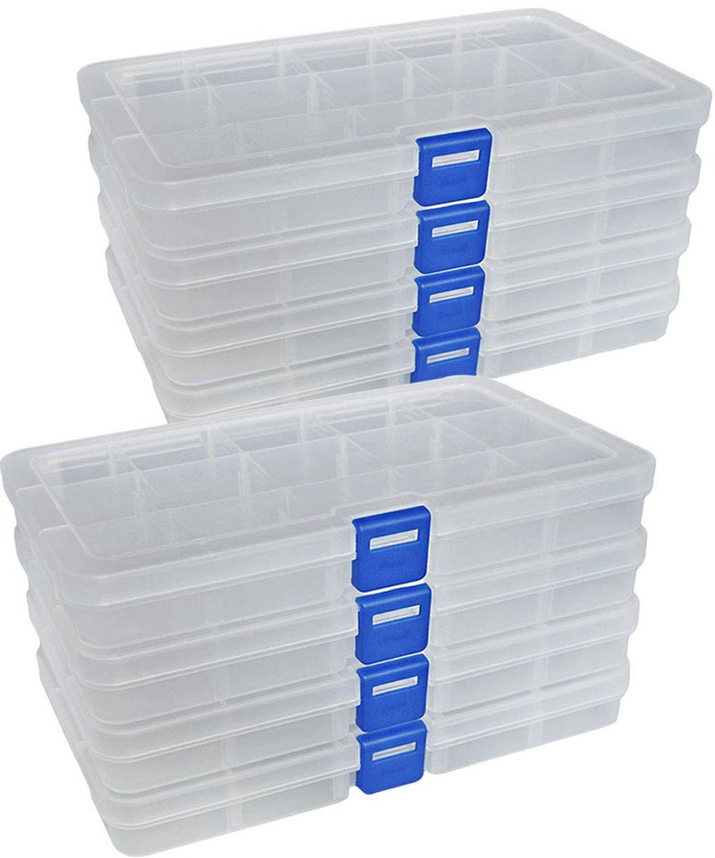 DUOFIRE Plastic Organizer Container Storage Box Adjustable Divider Removable Compartments for Jewelry Beads Earring Container Tool Fishing Hook Small Accessories 15 grids White 8 Pack