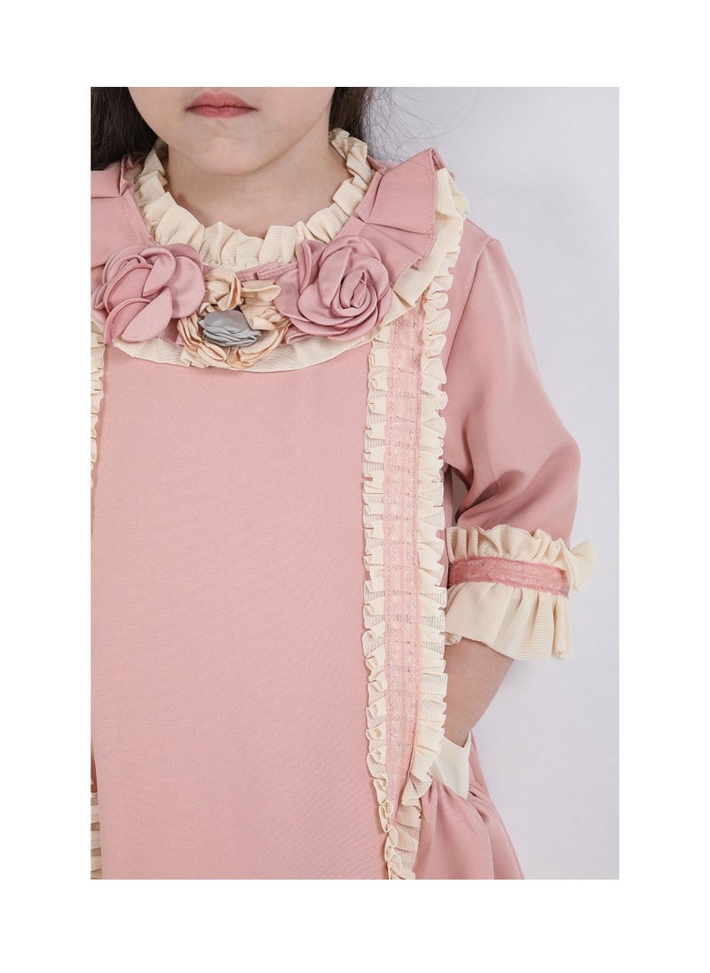 FULL JOY - Elegant Baby  Girls' Dress with text sleeves - Image 1