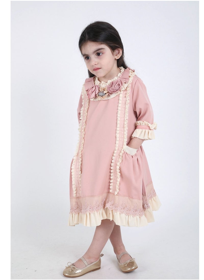 FULL JOY - Elegant Baby  Girls' Dress with text sleeves - Image 1