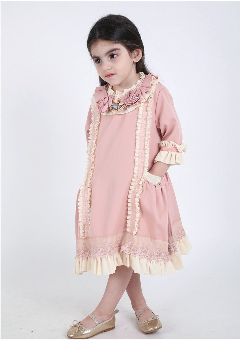FULL JOY - Elegant Baby  Girls' Dress with text sleeves - Image 1