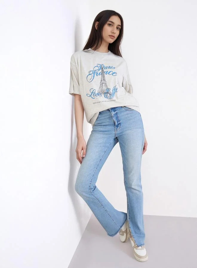 Styli Styli Grey Paris Eiffel Graphic Oversized T-Shirt