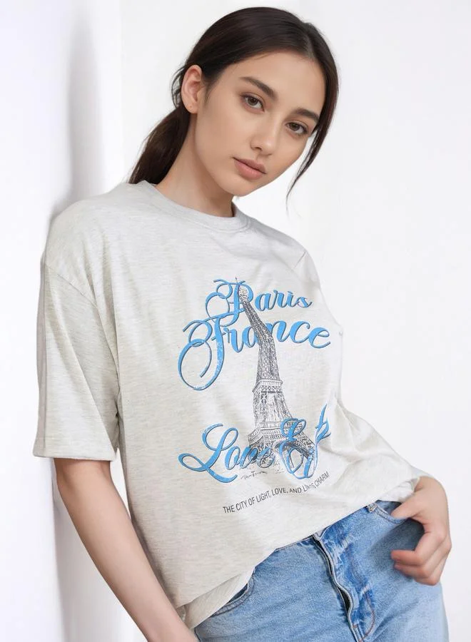 Styli Styli Grey Paris Eiffel Graphic Oversized T-Shirt