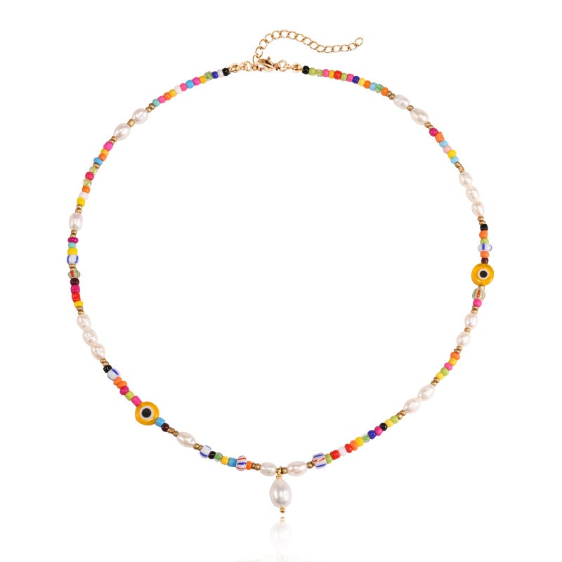 Wellike Freshwater Pearl Beaded Necklace for Women Handmade Boho Colorful Glass Beads Choker Necklace Stainless Steel 18K Gold Plated Bohemian Women Summer Jewelry Gifts (KKWX1150) - Image 1