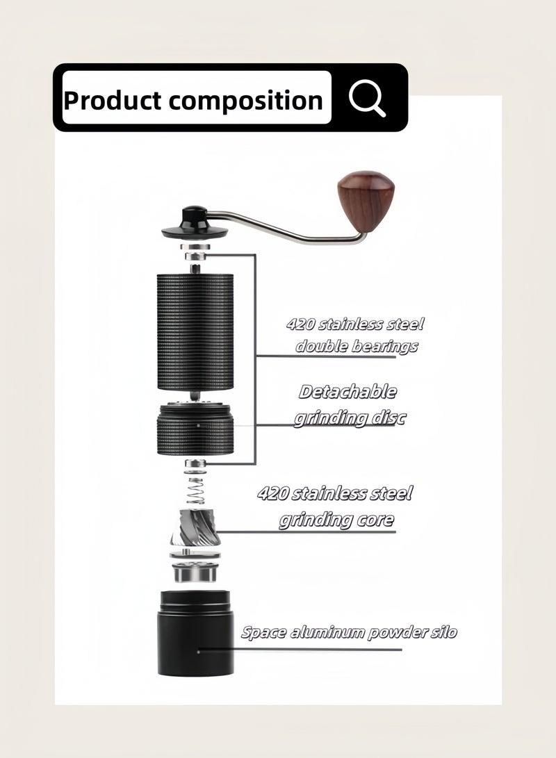 VOGMAX Premium Manual Coffee Grinder - 420 Stainless Steel Burr, Dual Bearings, Portable Espresso & Moka Pot Compatible, Adjustable Grind (0.0233mm/Click), Walnut Handle & Aerospace Aluminum Design - Image 2