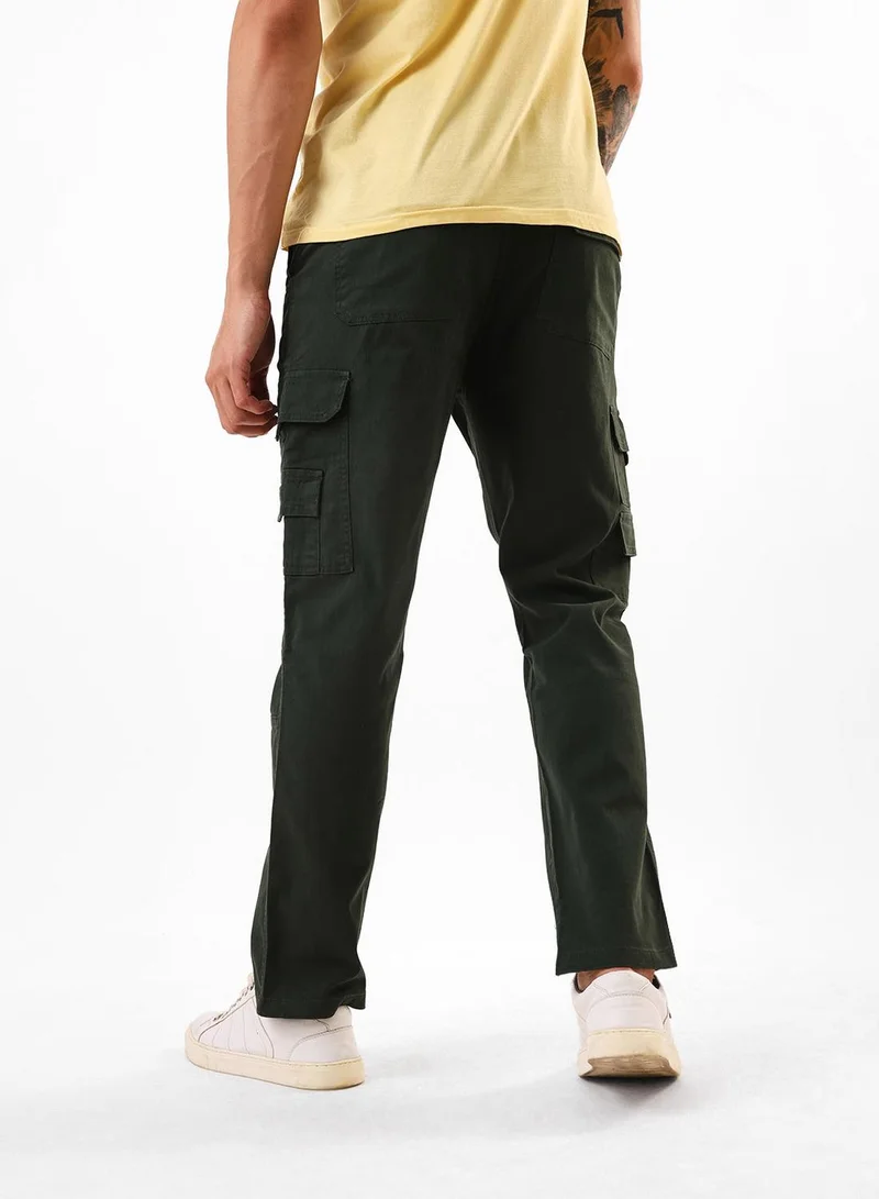 Dennis Lingo  Men's Olive Green Cotton Blend Full Relaxed Cargo Trouser for Men | Best Price UAE
